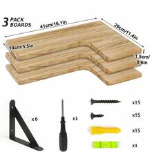 Set mensole sospese 3/5 pezzi con staffe rinforzate in acciaio, capacità di carico 18kg per ripiano, installazione semplice, Cucina/Bagno/Soggiorno/Camera da letto - 3 pezzi di colore bruciato chiaro - Visualizzare 9