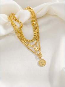 1 Peça Conjunto de Colar com Pingente de Cristal Multicamadas Estilo Boêmio Dourado, Presente de Joias da Moda para Mulheres - colar multicamadas - Visão 9