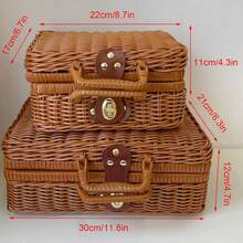 Woven Picnic Basket Handbag, Woven Storage Box With Handle, Wicker Lunch Box With Shoulder Strap And Metal Lock, Vintage Handbag Prop Box, Suitable For Travel, Camping, Picnic, Outdoor, Small - Brown - View 2