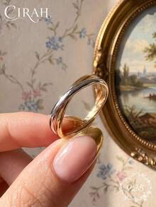 1pc Intertwined Solid Color Round Ring Gold Dual-Tone Electroplated Ring, Exquisite Jewelry, Women's Anniversary Birthday Gift - Multicolor - View 1