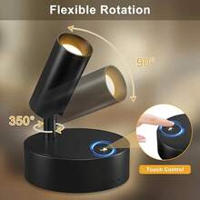 1pc Rechargeable Magnetic LED Spotlight For Indoor Use, USB Charging, 3-Color Dimming, 350° Rotation, Battery Powered Wall Lamp Suitable For Bedroom, Bedside, Art, Painting, Potted Plants, Photo - White - View 4