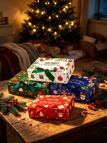 مجموعة صناديق هدايا عيد الميلاد المربعة 12 قطعة/4 قطع/1 قطعة، مع شريط وصندوق حلوى مطبوع، صندوق تغليف هدايا عيد الميلاد الاحتفالي، مناسبة لإمدادات حفلة عيد الميلاد وديكور عيد الميلاد وتغليف هدايا عيد الميلاد - متعدد الألوان-1 - مشاهدة 8