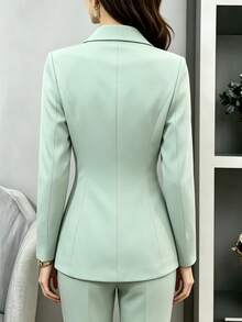 Women's Elegant Solid Color Notch Lapel Blazer, Irregular Hem Button Long Sleeve Jacket For Business, Office, Home, Daily, Spring Fall Winter - Light Green - View 2