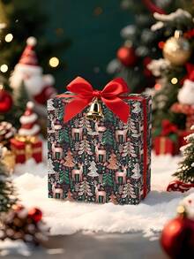 1 Roll Of Christmas Gift Wrapping Paper Featuring A Christmas Forest And Reindeer Pattern;Perfect For Wrapping Christmas Gifts, Decorating For Christmas Parties, And Holiday Gift-Giving.1 Roll Size: 43 Cm X 300 Cm. - A - View 4