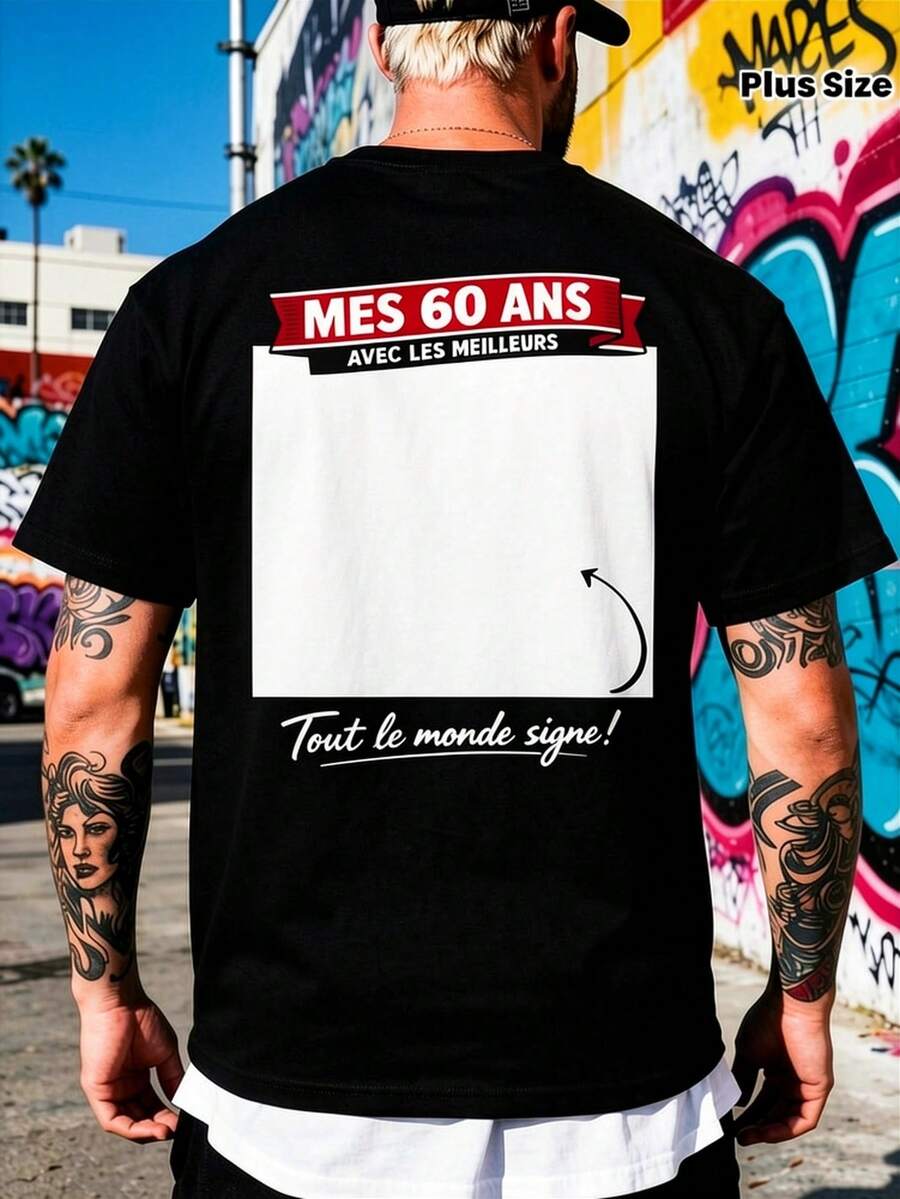60. Birthday Gift For Man 60 Years Old 1966 Funny Decorative Gift T-Shirt - Printed Men's T-Shirt - Streetwear - 100% Cotton Short Sleeve - Cas - Black - View 1