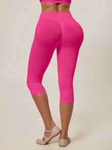TimeOff Women's 1pc Solid Color Tummy Control Butt Lifting Slim Fit Sports Mid-Length Shorts - Hot Pink - View 8