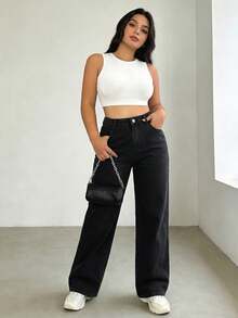 Celana Jeans Denim Hitam Kasual Serbaguna Ukuran Plus untuk Musim Gugur - Hitam - View 7