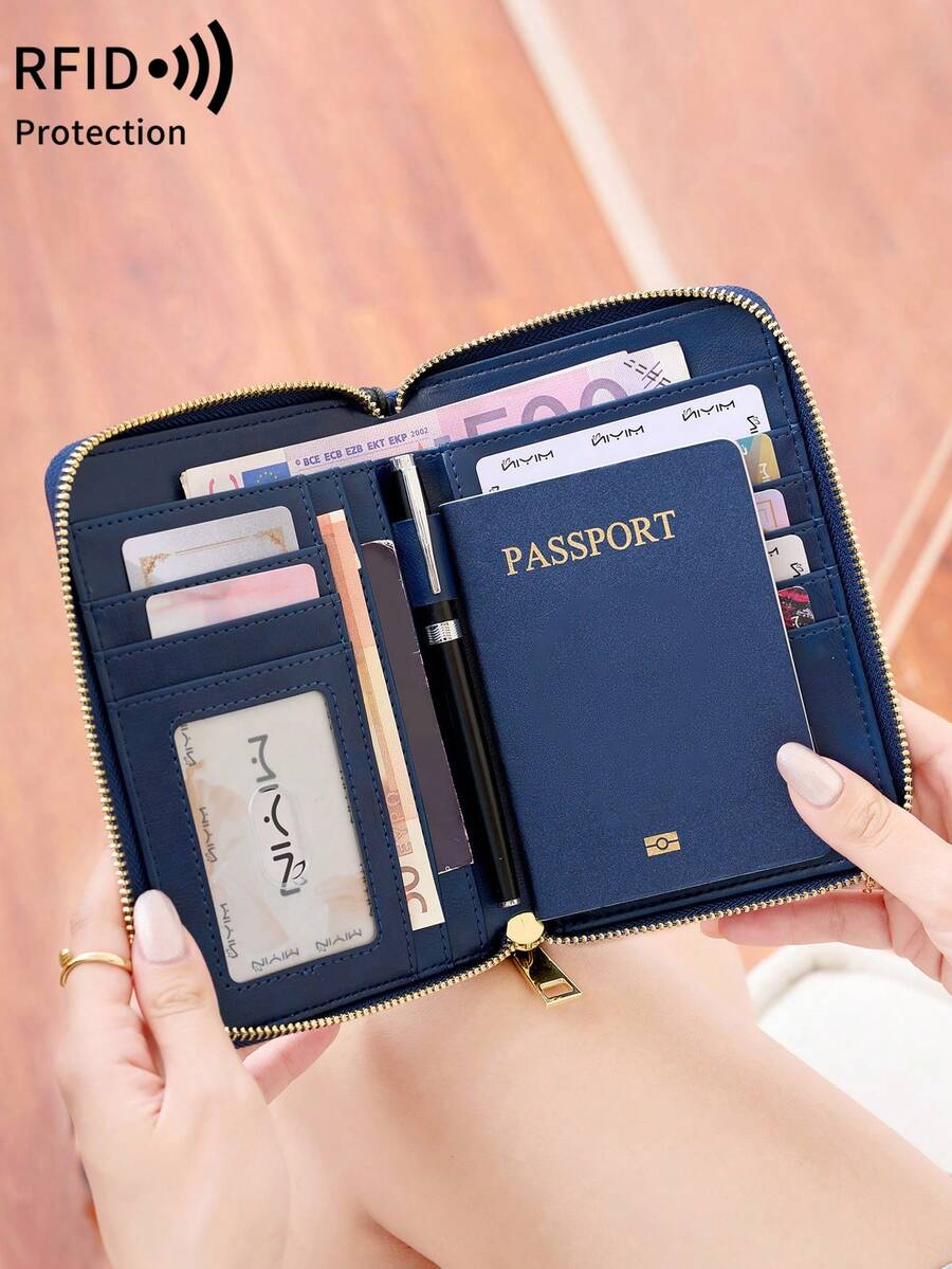 FOREVER MIYIN RFID Blocking Zipper Around Passport Holder With Wrist Strap, Multi Slot Passport Holder Document Organizer, Travel Essentials For Flight & Vacation