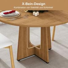 120 Cm Diameter Round Dining Table / Retro MDF Dining Table / Seats 4-6 People / Adjustable Height Table Legs / Load Capacity: 136 Kg / Dining Room, Kitchen And Living Room - Oak Color - View 5