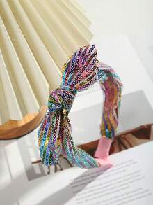1pc Kids Colorful Sequin Fabric Knotted Headband For Kids Daily School Wear - Multicolor - View 12