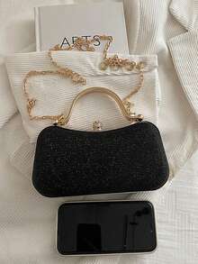Women's Mini Fashion Handheld Crossbody Shiny Box Evening Bag - Black - View 3