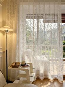 1pc Embroidered White Floral Fresh Fashion Gauze Curtain, Floral Pattern, Rod Pocket Design, Suitable For Living Room And Bedroom - Transparent And Filtering Curtains, Living Room Curtains, Bedroom Curtains - Multicolor - View 8