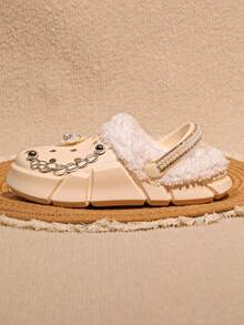 HOEASE Sandal Rumah Musim Dingin Anak Perempuan dengan Lapisan Bulu Halus, Sol Lembut EVA, Desain Slip-On, Dekorasi Berlian Imitasi, Hadiah Ideal untuk Halloween, Natal - Krem - View 6