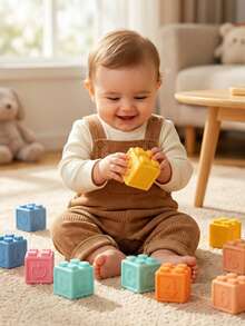 Soft Rubber Building Blocks For Infants, Educational And Cognitive Toys For Early Learning, Stacking And Building, Designed For Grasping Training, Chewable Soft Rubber Toys, Suitable For Baby, Promoting Cognitive Development, Birthday/Halloween Gift - Multicolor - View 4