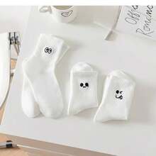 5 Pairs Women's Mid-Calf Socks, Thin Style, Student Socks, Japanese Style, White, College Sports Long Socks, Spring/Autumn/Winter/Summer (Mixed) - Crew Socks - View 5