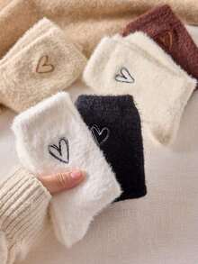 10/5/1 Pair Women's Fluffy Fuzzy Socks, Heart Embroidered Warm Comfortable Winter Casual Mid-Calf Socks - Multicolor - View 1