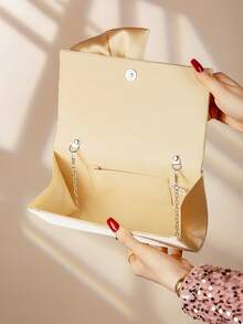 Satin Butterfly Shaped Clutch Evening Bag - Gold - View 6