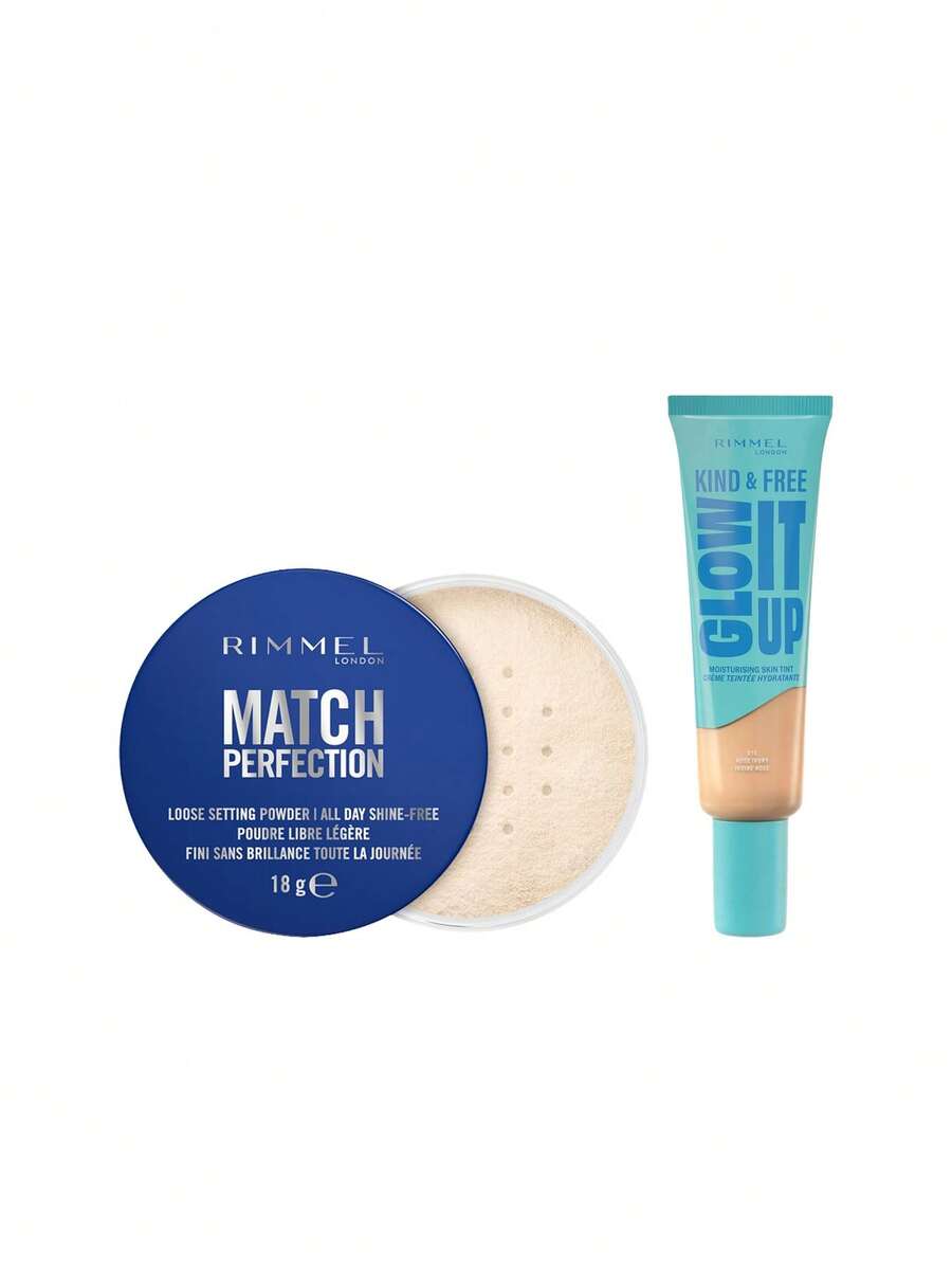Rimmel [Bundle] Match Perfection Loose Setting Powder 001 Translucent 10 G + Kind & Free Glow It Up Moisturising Skin Tint 010 Rose Ivory 30 Ml - 001 Translucent+010 Rose Ivory - View 1