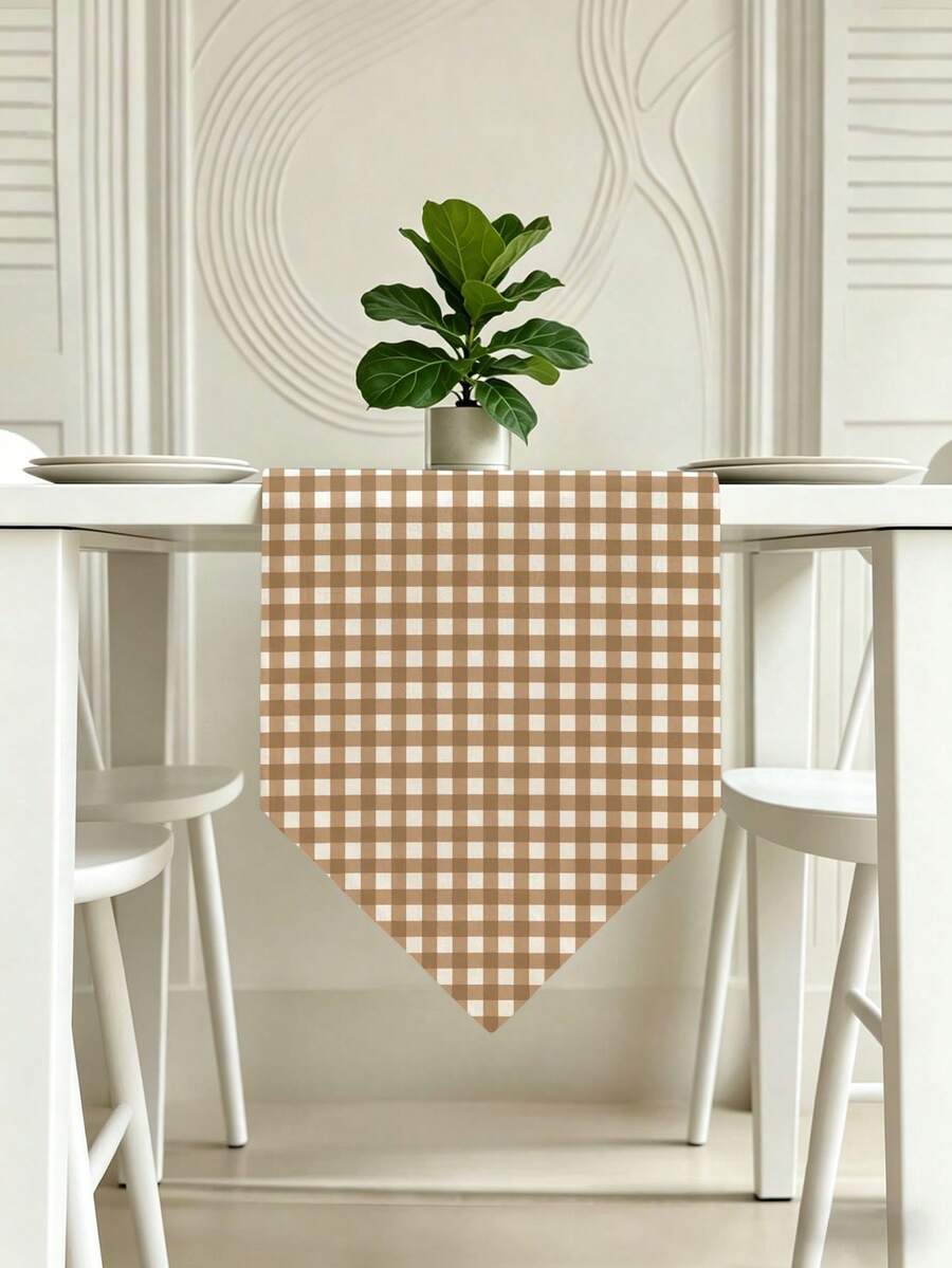 1pc,Crafted Table Runner,Modern Minimalist Plaid Triangular Table Runner,Pointed Irregular Table Runner,Microwave Oven Protective Cover,Pointed Irregular Tablecloth,Suitable For Dining Table,Coffee Table,Home Decor,Durable Kitchen And Dining Room Decoration,Dining Table Decor,Entryway Decor - Camel - View 1