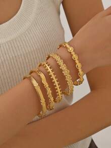 1pc Fashion Stainless Steel Chain Flower Bracelet, Unique Niche Design, Suitable For Daily Wear And Party Events - Gold - View 5