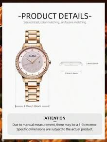 Seiko Women's Rose Gold Tone Quartz Watch Crystal Bezel Sand Texture Dial Accessory For Romantic Dates Afternoon Tea Anniversary Birthday Gift For Her - Rose Gold - View 6