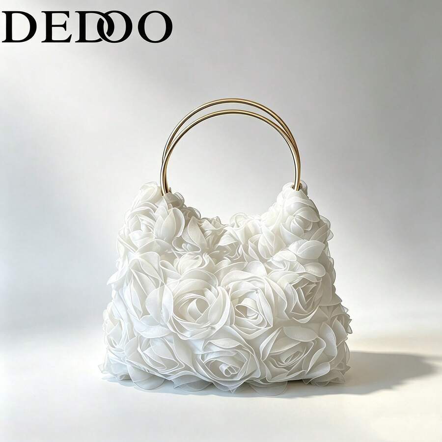 Dedoo 新款時尚百搭耐用金屬五金裝飾百褶大容量雲朵托特包