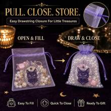 36 Halloween Gift Bags - Made Of Organza Material With Drawstring Design; Patterns Include Vintage Gothic Skulls & Roses, Mysterious Black Cats And Starry Bats; Perfect For "Trick Or Treat" Events, Party Favors, Jewelry & Crystal Packaging And Storage - Multicolor - View 4