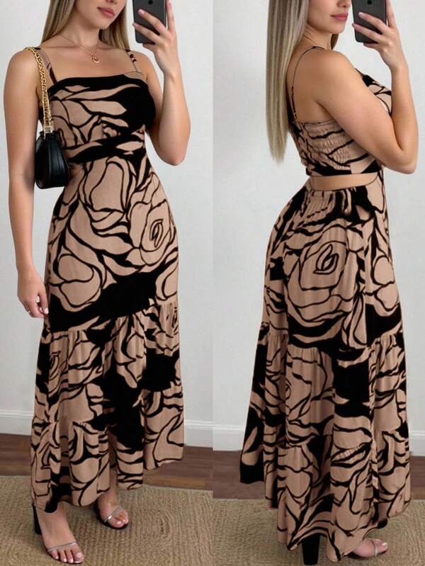 Vestido de tirantes con estampado integral para mujer, ideal para vacaciones/verano