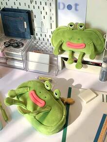 Plush Frog Pencil Case, Cartoon 3D Frog Shaped Large Capacity Stationery Storage Bag, Ins Style Unique Pencil Box, Suitable For B, First Day Of School - Multicolor - View 2