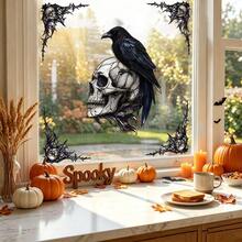 1pc Gothic-Style Halloween Window Sticker, Featuring Rose Skulls, Withered Trees, And Spider Webs Patterns. It Is Reusable And Suitable For Indoor Home Decoration, Store Windows, Autumn Horror-Themed Parties, And Window Decorations. - Multicolor - View 8