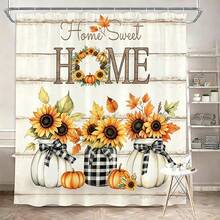 1/4pcs Thanksgiving Harvest Pumpkin Shower Curtain Set, With 12 Hooks Waterproof Polyester Bath Curtain, Bathroom Curtain, Privacy, Thickened, Durable Quick Dry, 180*180cm Size - A - View 19