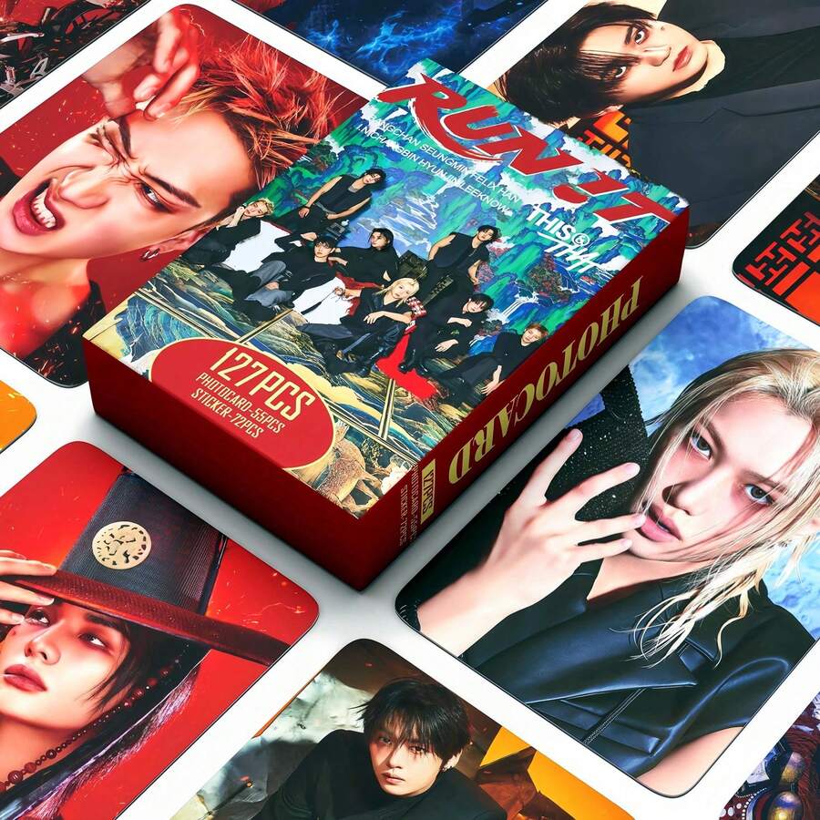 127張/124張(60張Lomo卡+64張貼紙) <RUN IT> 全息照片卡套組，SKZ新專輯雷射Lomo卡雙面照片卡貼紙，K-Pop粉絲收藏禮品周邊 Yong-Bok Collection 閃卡貼紙 - 彩色 - 查看 1