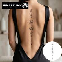 INKARTLINK 1PC Simple Zen Pattern Spine Tattoo Back Decorative Sticker, Temporary Waterproof Body Art Tattoo Sticker, Lasts 1-2 Weeks, Plant Tattoo Juice Tattoo, Suitable As A Gift For Girls, Essential For People, Essential Decoration For Parties - Black - View 2