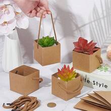10/25/Pcs Succulent Packaging Bags Gift Boxes,Mini Square Kraft Paper Baskets With Handles, Suitable For Plants, Candies, Weddings, Bridal Showers, Parties And Other Events As Guest Favors.Packaging Bags. 50pcs(25 Bags +25 Ropes) - Multicolor - View 6
