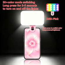 1 pieza Luz de selfie portátil, Luz de relleno con clip, Adecuada para cámara de teléfono, Luz LED con clip, 3 modos de iluminación/Temperatura de color dual, Luz de maquillaje recargable, Linterna multifunción, Adecuada para portátil/teléfono/tableta/videollamada/maquillaje/luz de relleno fotográfico, Adecuada para selfie y transmisión en vivo, Iluminación portátil, Nuevo estilo RGB de color completo - A - Ver 16