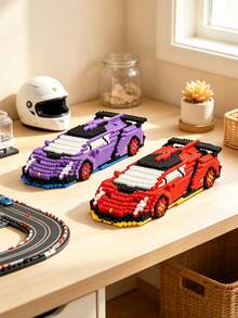 3880pcs Micro Particle Building Blocks Racing Car DIY Assembly Toy, Cool Racing Car Model Decor, Stress Relief Desktop Ornament, Suitable For Teenage Boys Birthday Holiday Gift, Collectible Toy - Multicolor - View 9