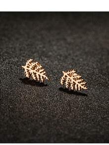 1 par de pendientes de acero inoxidable con diseño de hoja, pendientes de planta clásicos y sencillos para mujer, joyería para fiesta y regalo - GED652 - Ver 3