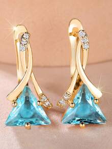 1 Pair Beautiful Cubic Zirconia Hoop Earrings For Women Wedding Engagement Party Jewelry Valentine's Day Gift - 1# - View 2