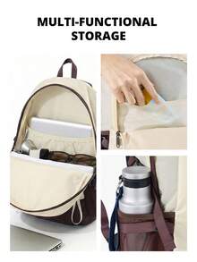 CAMEL CROWN Ransel Ringan Kapasitas Besar, Ransel Perjalanan Kasual, Tas Sekolah Mahasiswa, Ransel untuk Mendaki dan Panjat Tebing di Luar Ruangan - Dril - View 4