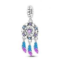 1pc S925 Sterling Silver Dreamcatcher Tassel Bead, Original Star Moon Heart Butterfly Hollow Pattern, Paired With Gradient Colorful Glazed Feathers And Colorful Zirconia, Romantic Bohemian Style, Suitable For Bracelet Necklace, Handmade DIY Jewelry Making Accessories, Symbolizing Protection Of Beautiful Dreams - Multicolor - View 17