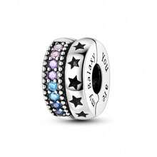 1pc S925 Sterling Silver Spacer Bead With Snap Clasp, Original Starry Sky, Feather And Wave Embossed Design, Inlaid With Multi-Color Cubic Zirconia, Gold And Silver Dual Color Options, Comes With Gift Box, Anti-Slip Positioning Design, Suitable For Bracelet, Used For Handmade DIY Jewelry Making And Gift Wearing - Multicolor - View 17