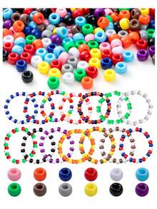 200 Stück zufällig gemischte mehrfarbige runde Acrylperlen mit großem Loch, Spacer-Perlen für DIY-Armbänder, Halsketten, Schlüsselanhänger, Schmuckherstellung - A - Übersicht 8