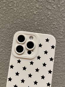 1pc Minimalist Star Phone Case, Full Print Black Five-Pointed Star Pattern, Basic Ins Style Matte Anti-Drop Phone Case #MinimalistStarPhoneCase #CreamBaseBlackStarPrint #LensFrameFullProtection #BasicInsAesthetic #ChristmasGift #NewYearGift #ValentineGift #ThanksgivingGift #BirthdayGift #BackToSchoolGift #DailyPhoneAccessory, Compatible With Iphone Case & Galaxy Case, Compatible With IPhone 17, Compatible With IPhone 17 Pro, Compatible With IPhone 17 Pro Max, Phone Accessories, Fast Shipping - White - View 4