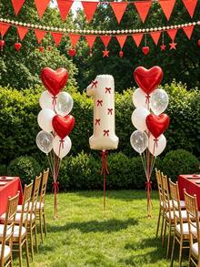 23pcs Red Bow Balloons Set, Includes 32-Inch 0-9 Cream White Number Foil Balloons, With Ribbon Bow Decorations. Perfect For Birthday Party Decor, Couples Anniversary And Valentine's Day Celebration. Romantic Party Decorations. - Red - View 4