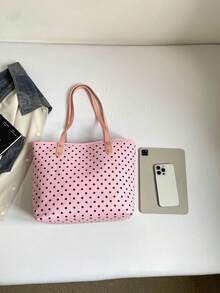 1件裝 粉色波點 PU 大容量托特包 女款單肩包 - 粉色 - 查看 3