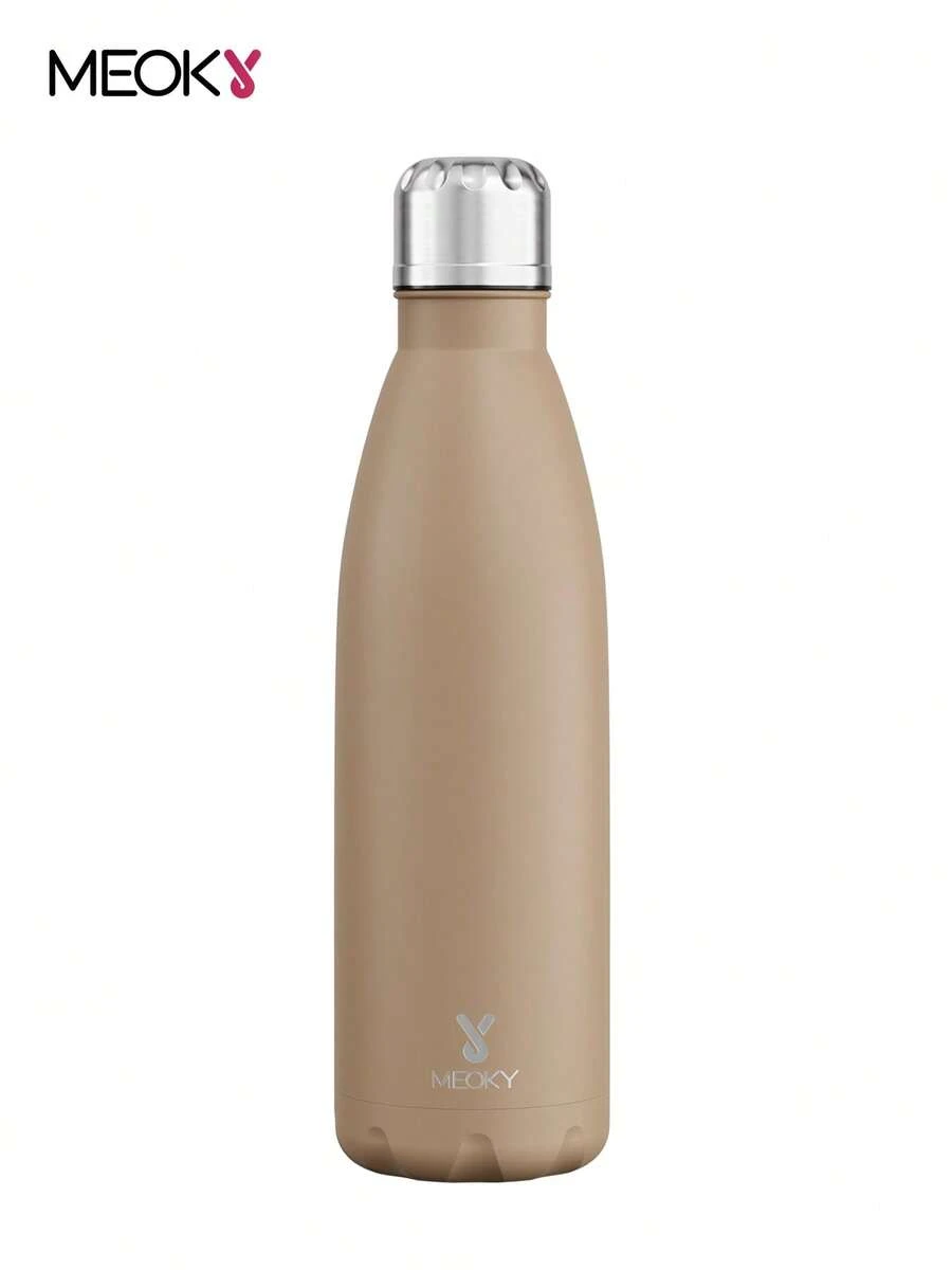 Meoky 17oz/500ml Frosted Stainless Steel Sports Flask – Cola-Shaped Insulated Water Bottle, Double-Wall Leak-Proof Metal Bottle, Keeps Drinks Cold & Hot, Reusable Water Bottle For School, Gym, Travel & Sports - Brown - View 1