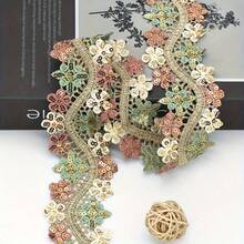 1/5" 金色亮片蕾絲飾邊刺繡花卉蕾絲緞帶 波浪金屬編織邊 多色花卉貼花，適用於縫紉手工、婚紗禮服裝飾、衣飾飾邊、DIY拼接派對裝飾、家用紡織面料 - 粉色 - 查看 6