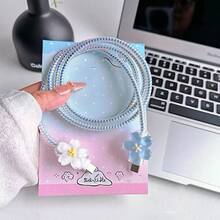 5入花朵/櫻桃數據線保護套 20W Apple 15 Pro Max 快充 14 13 12 11 軟殼充電器保護套，送友禮首選 - 無色 - 查看 6