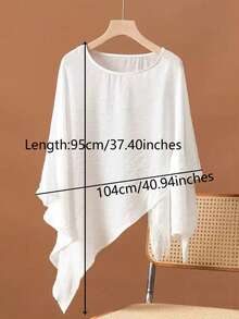 1 pieza Pullover tipo chal de unicolor, ligero y ligeramente transparente, de diseño elevado con dobladillo asimétrico, corto, para primavera/verano - Multicolor - Ver 3