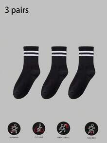 12/6/3 Pairs Unisex Striped Print Casual Crew Socks, Suitable For Daily Wear, Autumn Style - Multicolor - View 4
